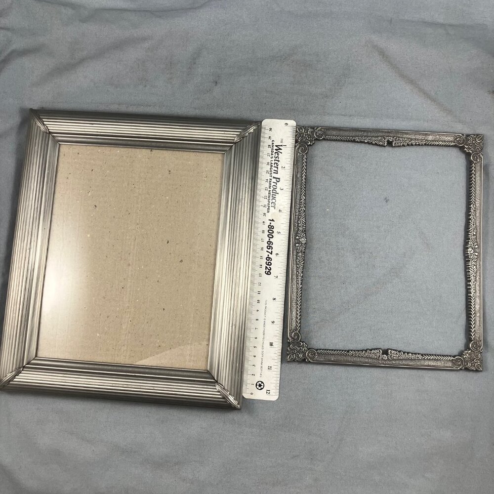 Lot of 2 Metal Photo Picture Frames Embellished Floral Pewter/silver color 8x10"